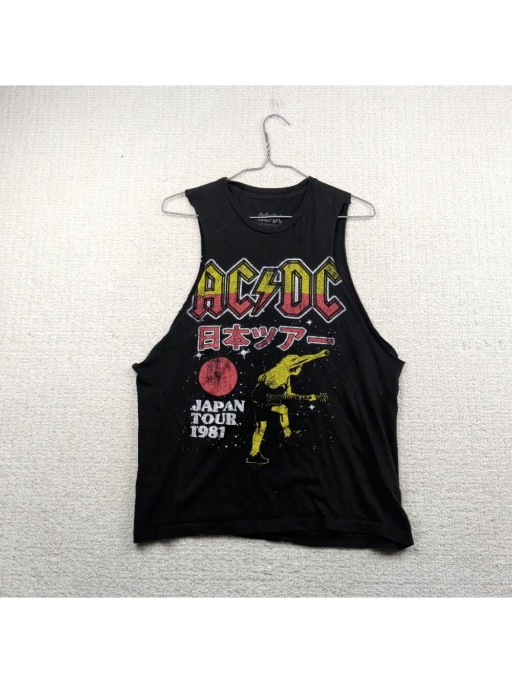 AC/DC Japan Tour 1981 Graphic Men M Black Distressed Tank Top Cut-Off Rock Band